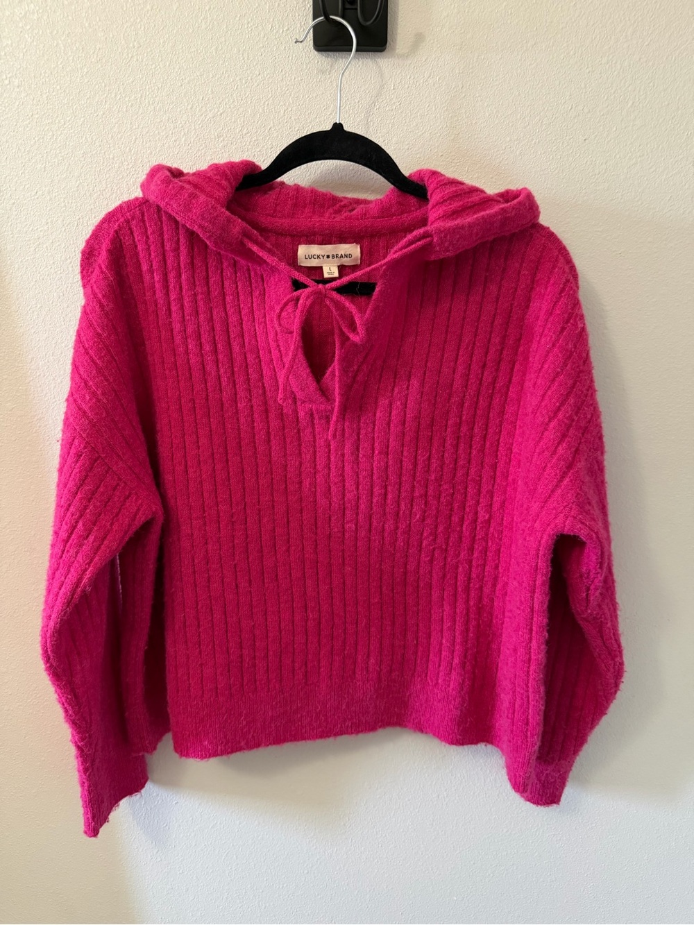 Lucky Brand Bright Fuchsia Ribbed Hooded Sweater
